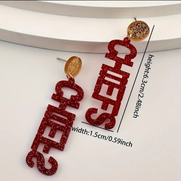 💛 Chiefs Dangle Earrings Simple Sporty Style Jewelry Taylor Swift Travis Kelcey - Picture 2 of 7